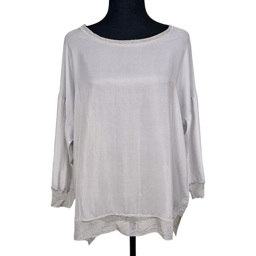 Malene Birger Silk Blouse Sz Small Gray Elegant Light Popover Knit Lightweight